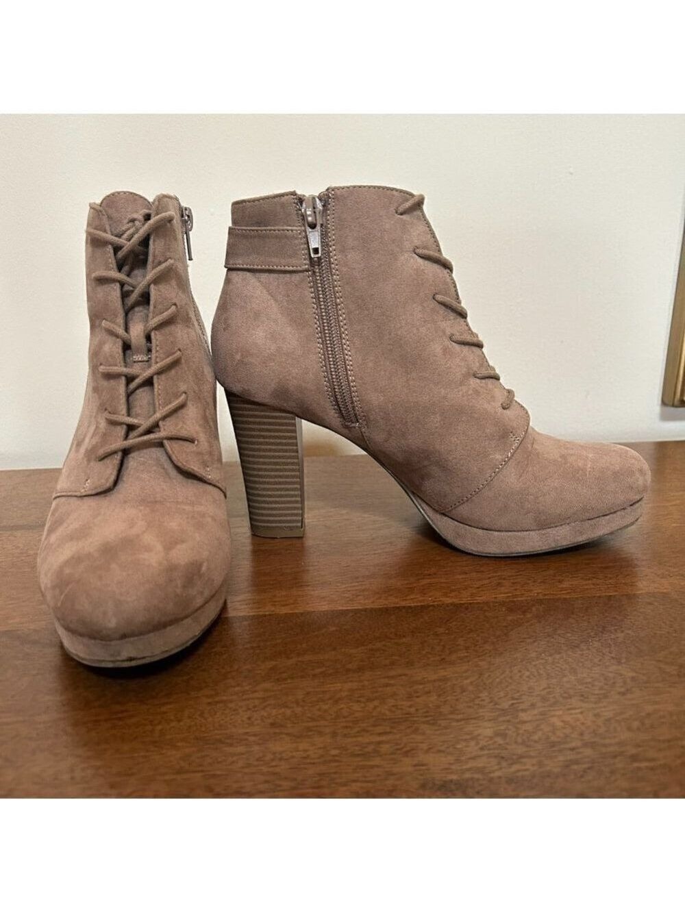 Taupe "Suede" Booties-Size 8 - Picture 3 of 5